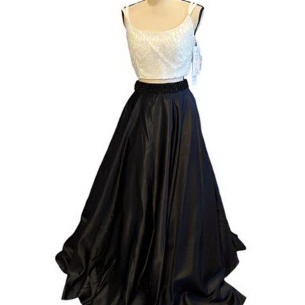 Vivi Ta Black White Beaded 2 Piece Dress Ball Gown